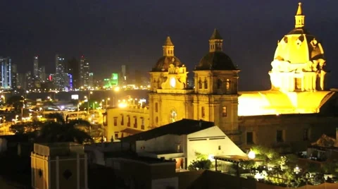 Cartagena, Colombia night time lapse. Timelapse Stock Footage
