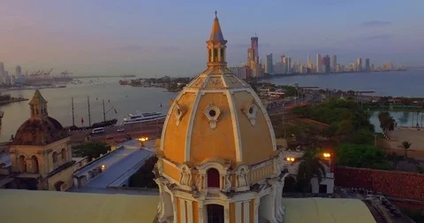Cartagena Colombia Sunrise Aerial City Stock Footage
