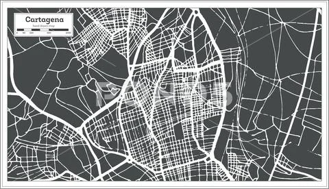 Cartagena Spain City Map in Retro Style. Outline Map. Stock Illustration