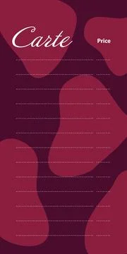 Carte Wine Card Menu Design in trendy Monochrome Burgundy with Column headings Stock Illustration