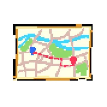 Cartography map pixel art vector illustration Illustrazione stock