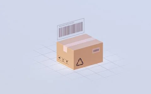 Carton and bar code, commodity inspection and transportation, 3d rendering. Stock Illustration