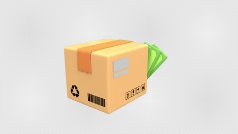 Carton box with dollar bills represents e-commerce payment, delivery profit.. Stock Footage 310602784