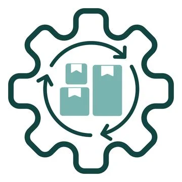 Carton boxes inside gearwheel with three cyclic arrows. Simple blue vector ic Stock Illustration