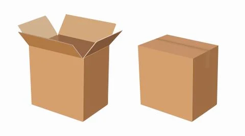 Carton Boxes, Opened and Closed Stock Illustration