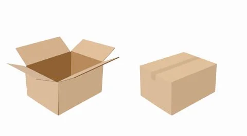 Carton Boxes, Opened and Closed Stock Illustration