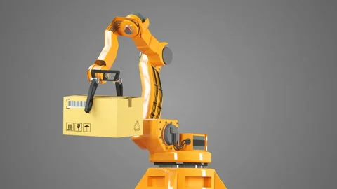 Carton boxes set and special transportation robot and hydraulic machine with Stock Footage 94356899