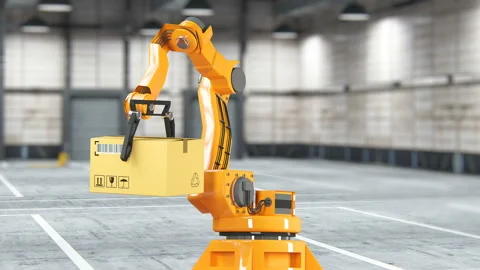 Carton boxes set and special transportation robot and hydraulic machine with Stock Footage 94356922