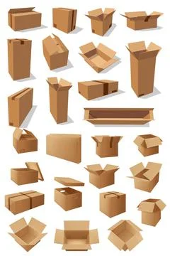 Carton boxes, vector parcels for goods packaging 库存插图