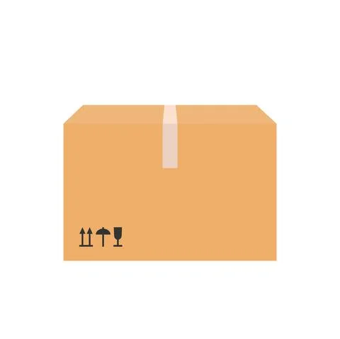 Carton delivery packaging closed box with fragile signs. Stock Illustration