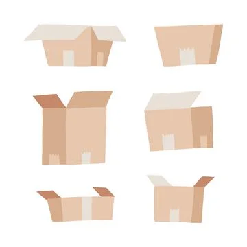 Carton delivery packaging set - open and closed. Collection of paper boxes. Flat Illustrazione stock