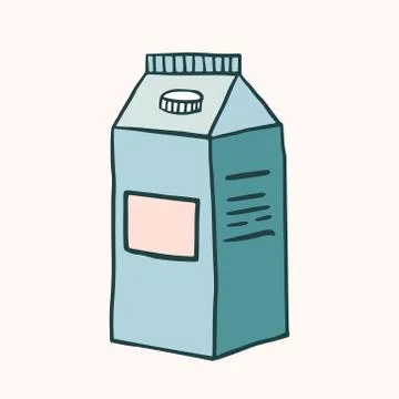A carton of milk. Vector color illustration in doodle style. A pack of juice, Stock Illustration
