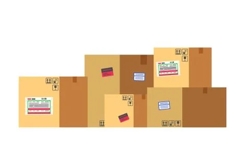 Carton Package with Different Marked Labels Box 스톡 일러스트