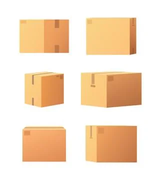 Carton Packages with Adhesive Type Set Vector Stock Illustration