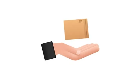 Carton parcel box in hands. Shipping delivery symbol. Gift box icon. Motion Stock Footage 197025904