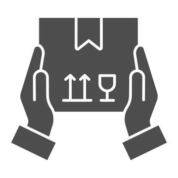 Carton parcel box in hands solid icon, delivery service symbol, courier hands イラスト素材