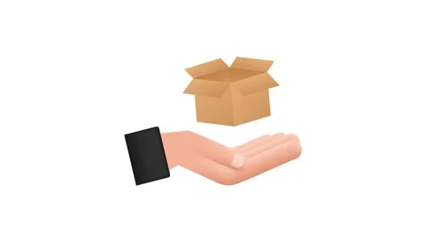 Carton parcel open box in hands. Shipping delivery symbol. Gift box icon. Motion Stock Footage 197026183
