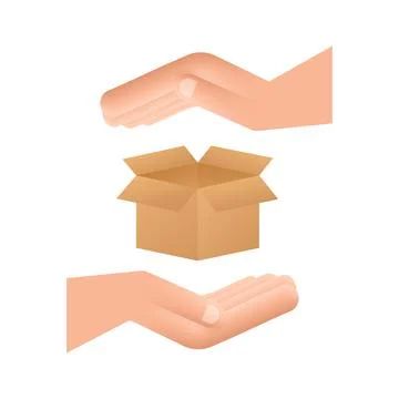 Carton parcel open box in hands. Shipping delivery symbol. Gift box icon. Vector Illustrazione stock
