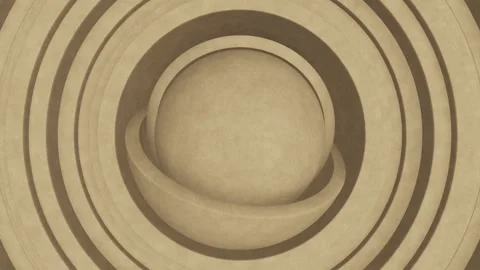 Carton sphere inside of two hemispheres surrounded by moving carton rings Stock Footage 271337551