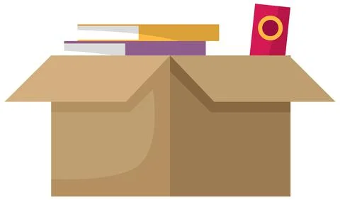 Carton square brown box with things, delivery and packaging of goods for Illustrazione stock