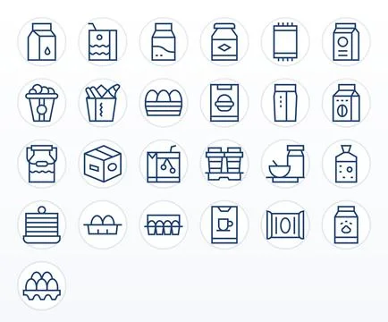 Carton Vector Icon Library with 25 Regular Line 64x64 Pixel Optimized Designs Stock Illustration