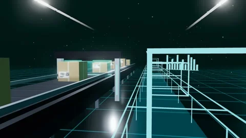Cartons Passing A Scan Arch As Their Wireframe Twins Run Ahead Down The Length Stock-Footage 344640254