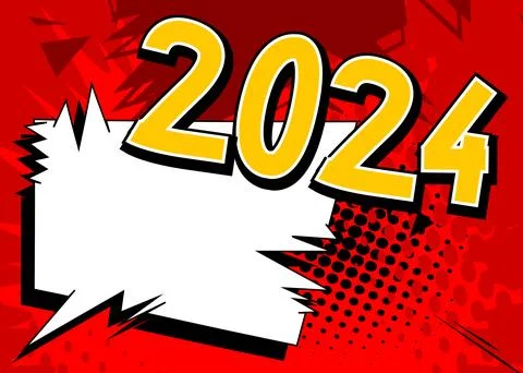 Cartoon 2024 with blank speech bubble sign, comic book New Year background... Illustrazione stock