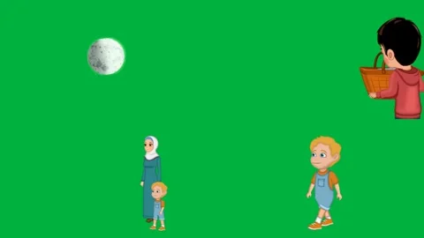 Cartoon 2d characters Boy Boy Ball Bird with pink cap smiling on green. Stock Footage 310121872