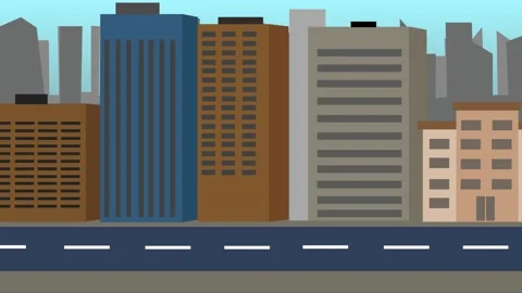 Cartoon 2D Flat empty City sideview Parallax animation background Stock Footage 265193006
