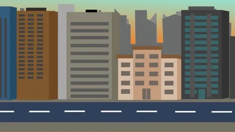Cartoon 2D Flat empty City sideview Parallax animation background Stock Footage 265193008