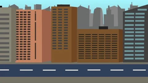 Cartoon 2D Flat empty City sideview Parallax animation background Stock Footage 265193012
