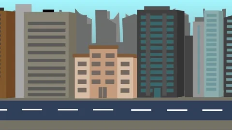 Cartoon 2D Flat empty City sideview Parallax animation background Stock Footage 265193013