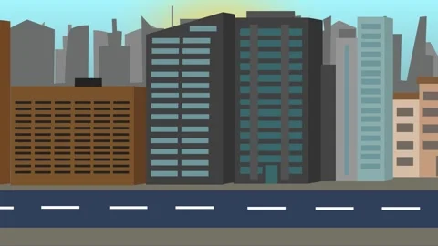 Cartoon 2D Flat empty City sideview Parallax animation background Stock Footage 265193014