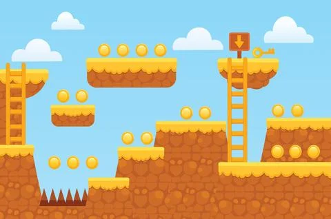 Cartoon 2D Platformer Game Level Background Stock Illustration
