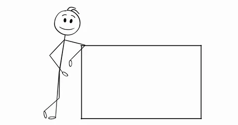 Cartoon 2D Stick Character Animation of Man Pointing On Empty Sign. Stock Footage