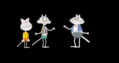 Cartoon, 3 cats talking to each other. Black background. Video. No Audio Stock Footage 275044765