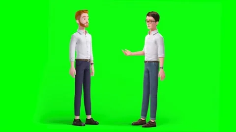 Cartoon 3D Animated Conversation Between Two Businessmen on Green Background Stock Footage 319054803