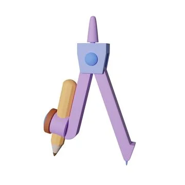 Cartoon 3d drawing compass isolated on white background Stock Illustration