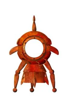 Cartoon 3d old rocket. Rusty spaceship isolated on white background Stock Illustration