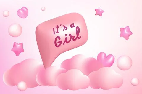 Cartoon 3d pink 3d bubble speech, clouds and stars. Stock Illustration