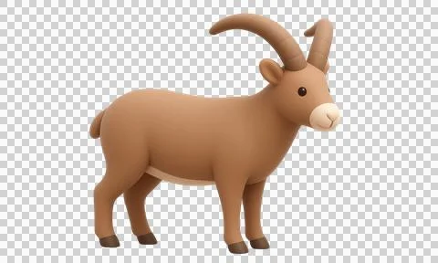 Cartoon 3d render of an alpine ibex standing on transparent background faci.. Stock Illustration