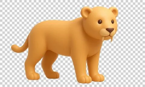 Cartoon 3d render of a saber tooth tiger on transparent background facing r.. Stock Illustration