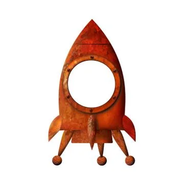 Cartoon 3d rocket. Rusty spaceship isolated on white background. Vector Eps10 Illustrazione stock