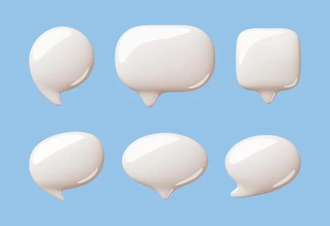 Cartoon 3d speech bubbles. Blank glossy text boxes, different shapes Illustrazione stock