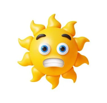 Cartoon 3d sun character with surprised face Stock Illustration
