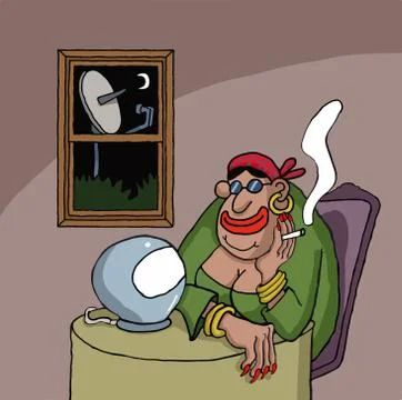 Cartoon about a fortune teller Stock Illustration