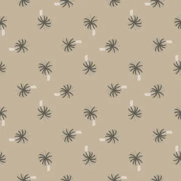 Cartoon abstract seamless pattern with grey colored little palm tree silhouet Stock Illustration