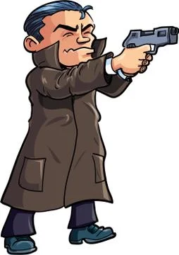 Cartoon agent in a coat with a gun Stock Illustration