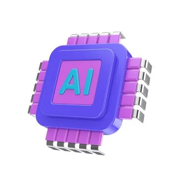 Cartoon AI Powered Microchip CPU Processor Web Icon. 3d Rendering イラスト素材