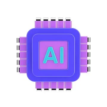 Cartoon AI Powered Microchip CPU Processor Web Icon. 3d Rendering Stock Illustration